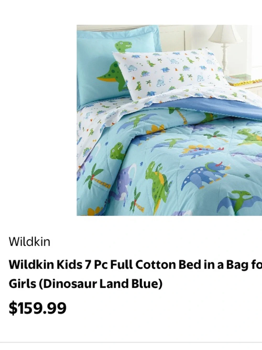 Wildkin 7 Pc Full Cotton Bed in a Bag for Boys & Girls: Dinosaur Land Blue NEW